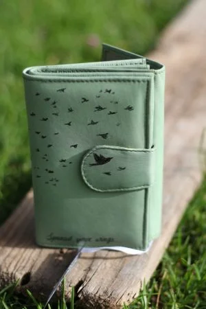 Handpainted leather green wallet, card holder - Image 2